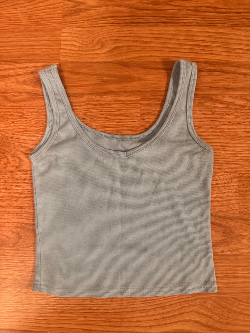 SHEIN Light Blue Ribbed Scoop Tank Top